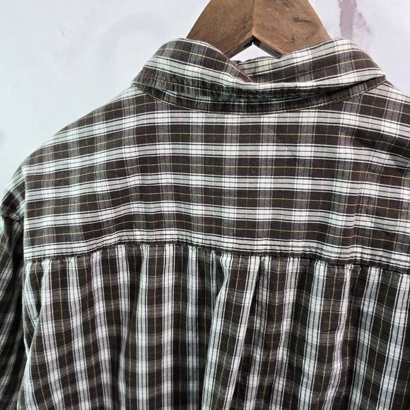 Carhartt Shirt Mens XL Brown White Short Sleeve Button Up Plaid Collared Cotton - Picture 6 of 11